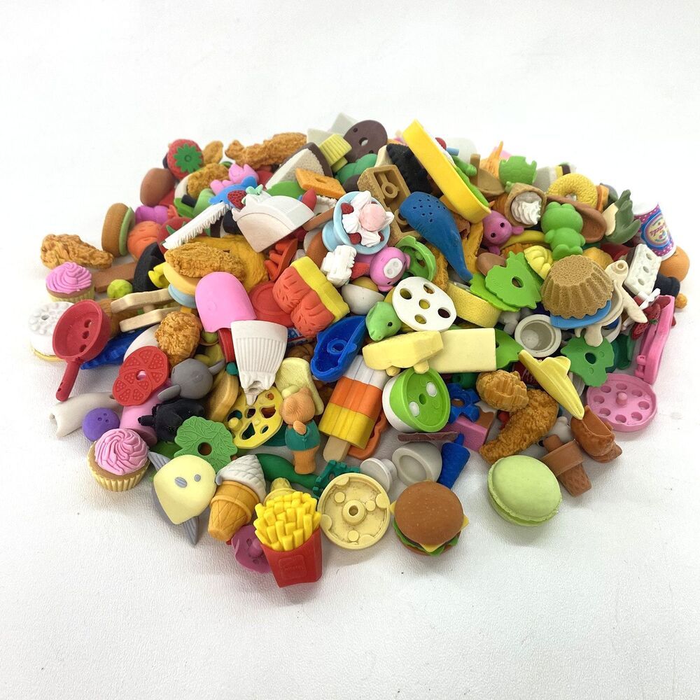LOT of Rubber Mini Toys Erasers Squishy Food Desserts Animals Kawaii 1" Bulk